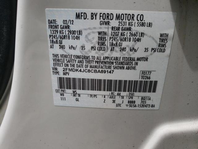 Photo 10 from auction – 2012 FORD EDGE SEL with VIN 2FMDK4JC8CBA89147