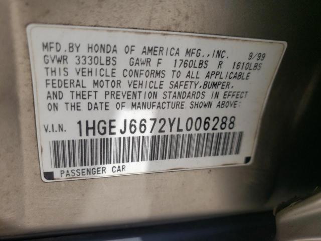 Photo 10 from auction – 2000 HONDA CIVIC LX with VIN 1HGEJ6672YL006288