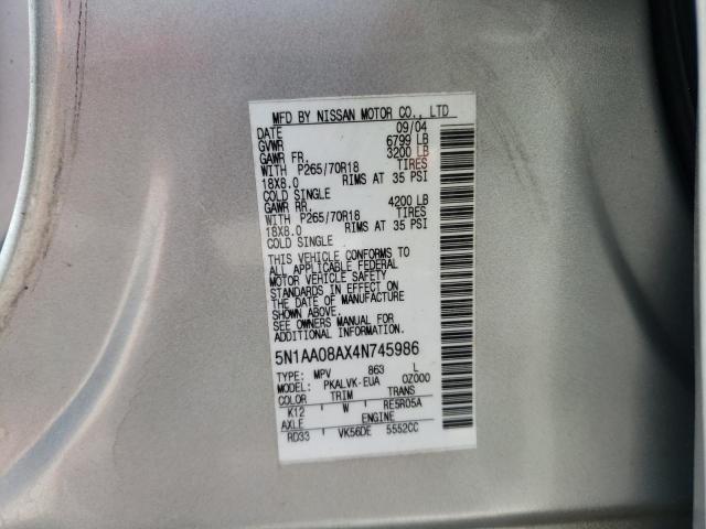 Photo 10 from auction – 2004 NISSAN ARMADA SE with VIN 5N1AA08AX4N745986