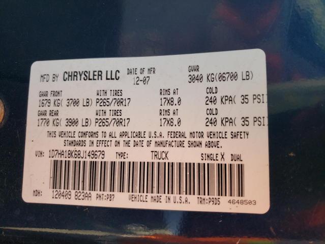 Photo 10 from auction – 2008 DODGE RAM 1500 S with VIN 1D7HA18K68J149679