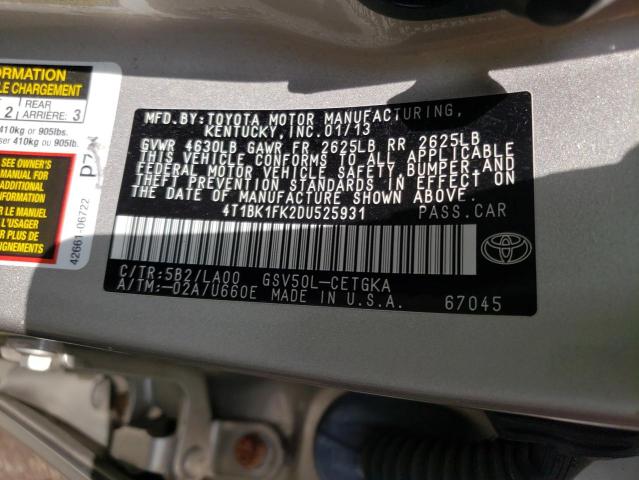 Photo 10 from auction – 2013 TOYOTA CAMRY SE with VIN 4T1BK1FK2DU525931