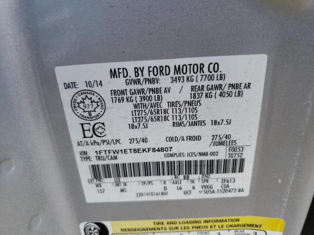 Photo 10 from auction – 2014 FORD F150 SUPER with VIN 1FTFW1ET8EKF84807