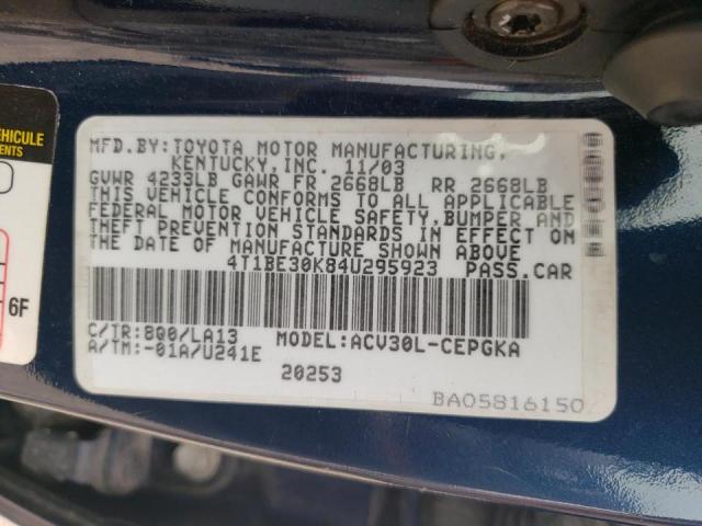 Photo 10 from auction – 2004 TOYOTA CAMRY LE with VIN 4T1BE30K84U295923