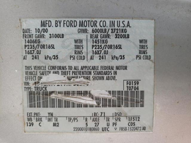 Photo 10 from auction – 2000 FORD F150 with VIN 1FTRX17W5YKA75666