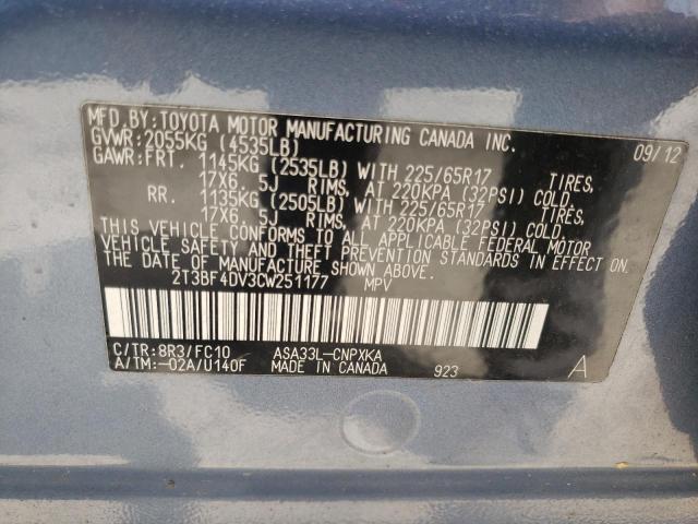Photo 10 from auction – 2012 TOYOTA RAV4 with VIN 2T3BF4DV3CW251177