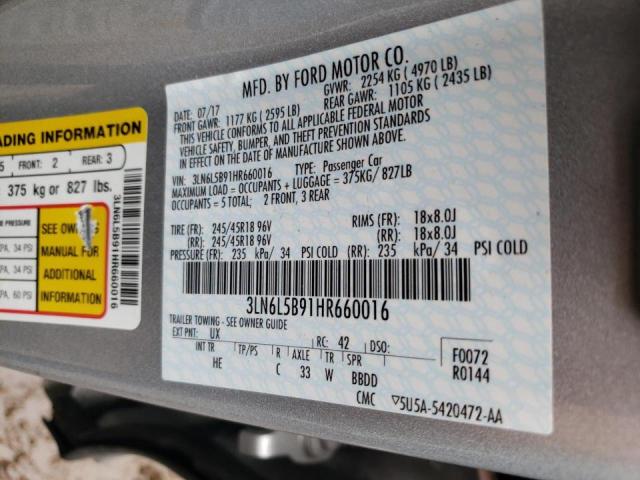 Photo 10 from auction – 2017 LINCOLN MKZ PREMIE with VIN 3LN6L5B91HR660016