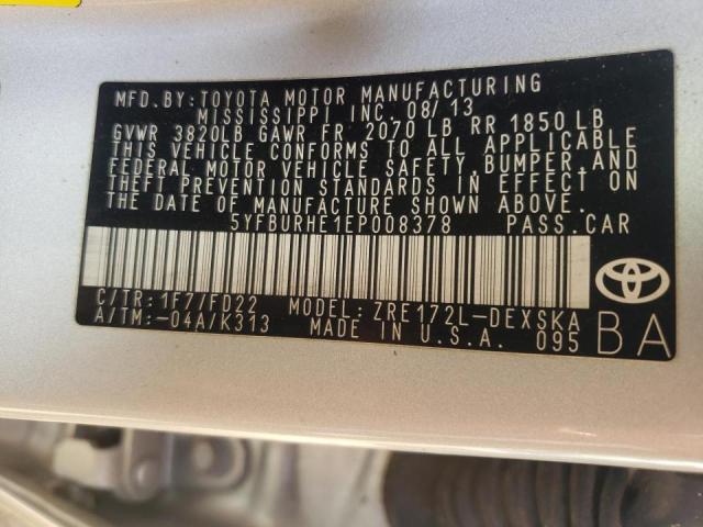 Photo 10 from auction – 2014 TOYOTA COROLLA L with VIN 5YFBURHE1EP008378