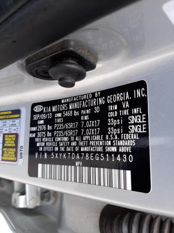 Photo 10 from auction – 2014 KIA SORENTO LX with VIN 5XYKTDA78EG511430