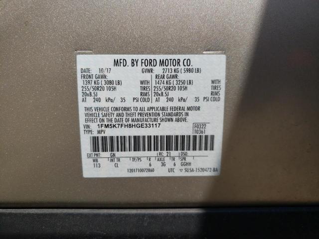 Photo 10 from auction – 2017 FORD EXPLORER L with VIN 1FM5K7FH8HGE33117