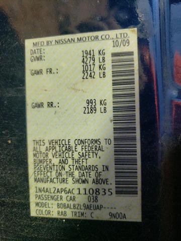 Photo 10 from auction – 2010 NISSAN ALTIMA BAS with VIN 1N4AL2AP6AC110835