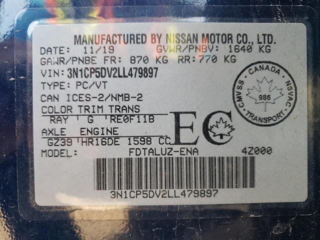 Photo 10 from auction – 2020 NISSAN KICKS SR with VIN 3N1CP5DV2LL479897