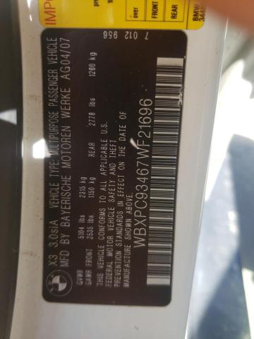 Photo 10 from auction – 2007 BMW X3 3.0SI with VIN WBXPC93467WF21696