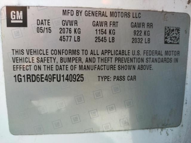 Photo 10 from auction – 2015 CHEVROLET VOLT with VIN 1G1RD6E49FU140925