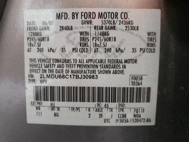 Photo 10 from auction – 2007 LINCOLN MKX with VIN 2LMDU68C17BJ30983