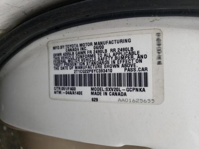 Photo 10 from auction – 2000 TOYOTA CAMRY with VIN 2T1CG22P8YC393410