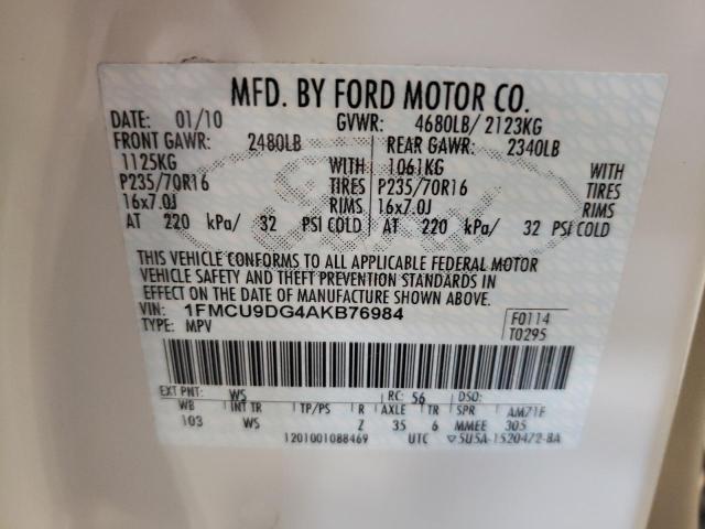 Zdjęcie 10 z aukcji – 2010 FORD ESCAPE XLT z VIN 1FMCU9DG4AKB76984