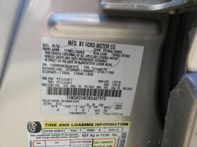 Photo 10 from auction – 2008 FORD TAURUS X S with VIN 1FMDK05W38GA07970