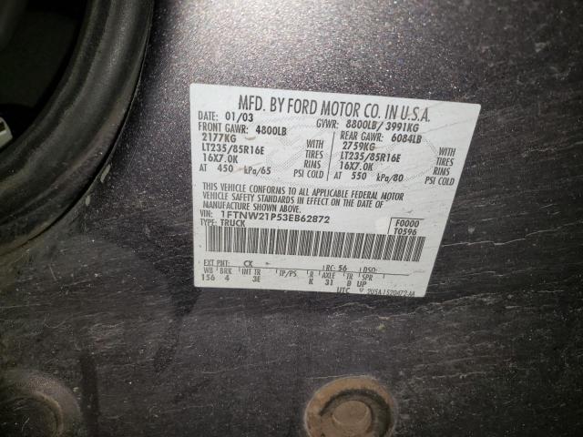 Photo 10 from auction – 2003 FORD F250 SUPER with VIN 1FTNW21P53EB62872