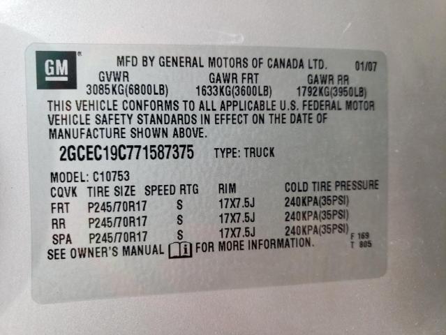 Photo 10 from auction – 2007 CHEVROLET SILVERADO with VIN 2GCEC19C771587375