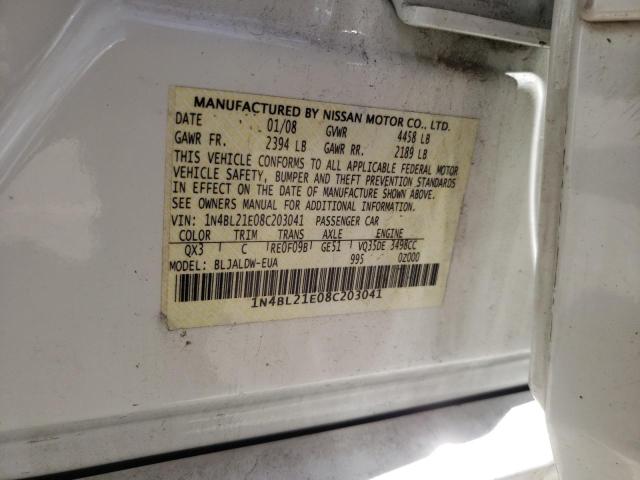Photo 10 from auction – 2008 NISSAN ALTIMA 3.5 with VIN 1N4BL21E08C203041