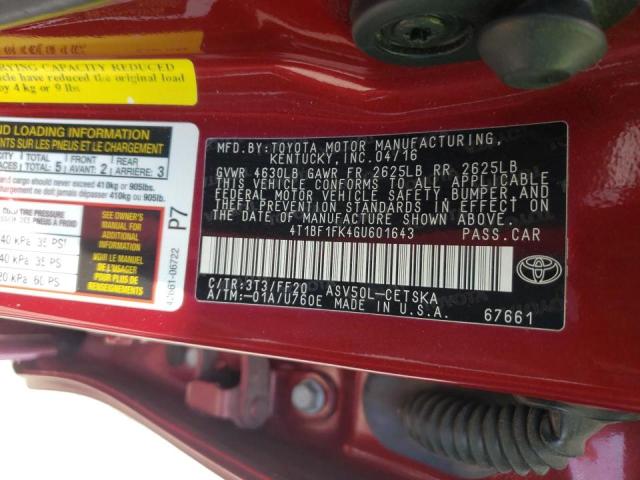 Photo 10 from auction – 2016 TOYOTA CAMRY LE with VIN 4T1BF1FK4GU601643