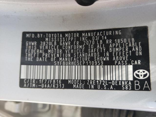 Photo 10 from auction – 2014 TOYOTA COROLLA L with VIN 5YFBURHE5EP110959