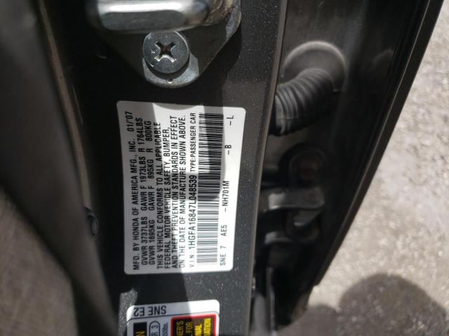 Photo 10 from auction – 2007 HONDA CIVIC EX with VIN 1HGFA16847L048539