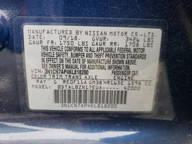 Photo 10 from auction – 2019 NISSAN VERSA S with VIN 3N1CN7AP4KL818200