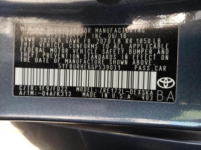 Photo 10 from auction – 2016 TOYOTA COROLLA L with VIN 5YFBURHE6GP539031