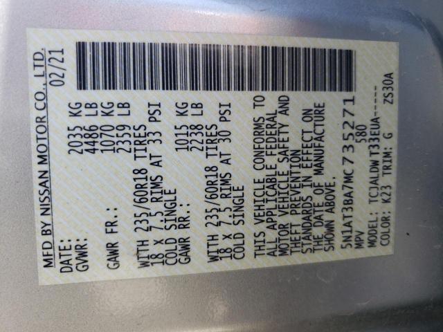 Photo 10 from auction – 2021 NISSAN ROGUE SV with VIN 5N1AT3BA7MC735271