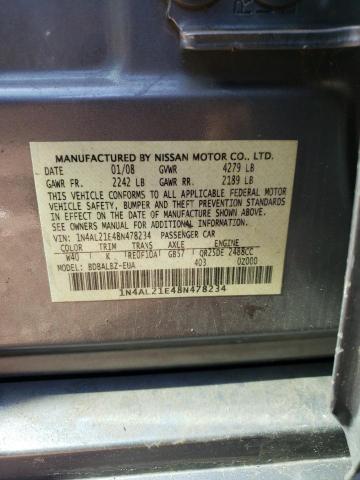 Photo 10 from auction – 2008 NISSAN ALTIMA 2.5 with VIN 1N4AL21E48N478234