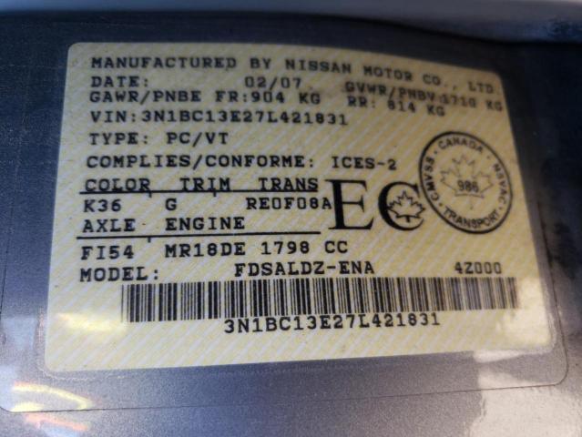 Photo 10 from auction – 2007 NISSAN VERSA S with VIN 3N1BC13E27L421831