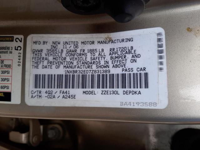 Photo 10 from auction – 2007 TOYOTA COROLLA CE with VIN 1NXBR32E07Z831389