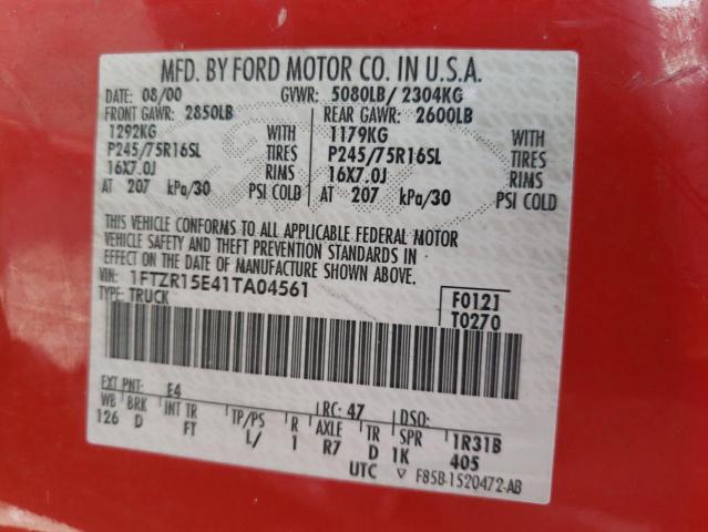 Photo 10 from auction – 2001 FORD RANGER SUP with VIN 1FTZR15E41TA04561