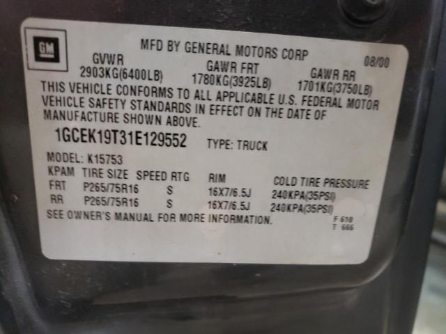 Photo 10 from auction – 2001 CHEVROLET SILVERADO with VIN 1GCEK19T31E129552