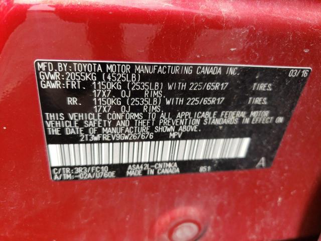 Photo 10 from auction – 2016 TOYOTA RAV4 XLE with VIN 2T3WFREV9GW267676