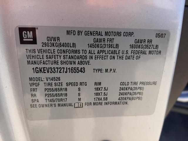 Photo 10 from auction – 2007 GMC ACADIA SLT with VIN 1GKEV33727J165543