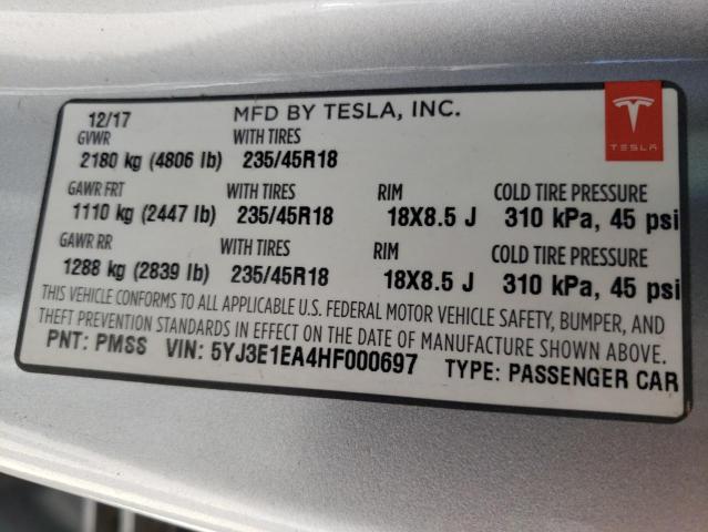 Photo 10 from auction – 2017 TESLA MODEL 3 with VIN 5YJ3E1EA4HF000697