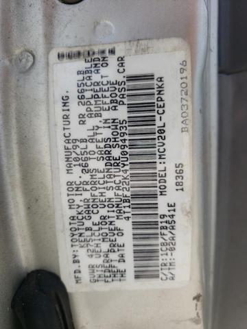 Photo 10 from auction – 2000 TOYOTA CAMRY LE with VIN 4T1BF22K4YU094935