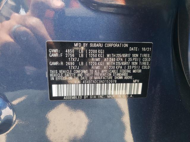 Photo 10 from auction – 2022 SUBARU OUTBACK PR with VIN 4S4BTADC0N3152078
