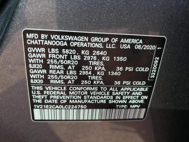 Photo 10 from auction – 2020 VOLKSWAGEN ATLAS CROS with VIN 1V21E2CA0LC224750