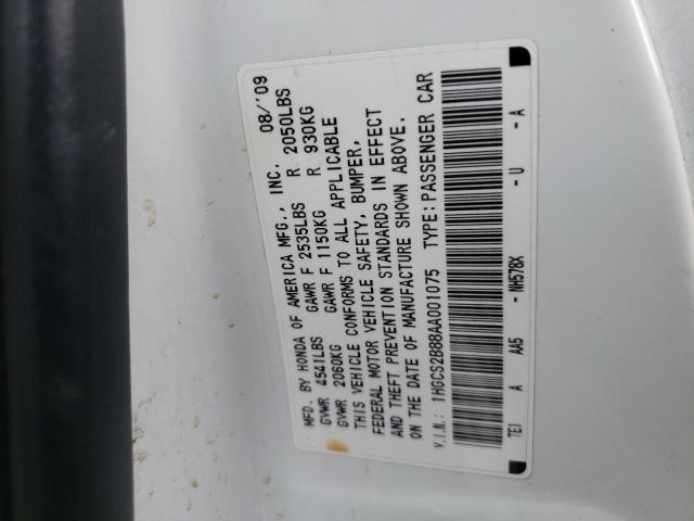 Photo 10 from auction – 2010 HONDA ACCORD EXL with VIN 1HGCS2B88AA001075