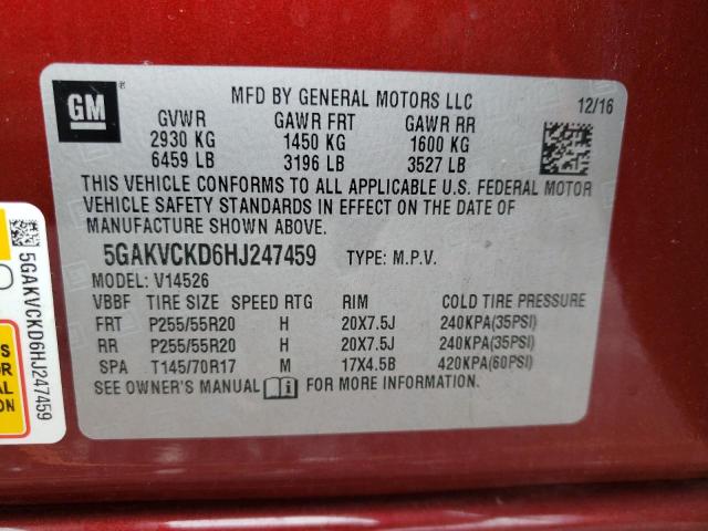 Photo 10 from auction – 2017 BUICK ENCLAVE with VIN 5GAKVCKD6HJ247459