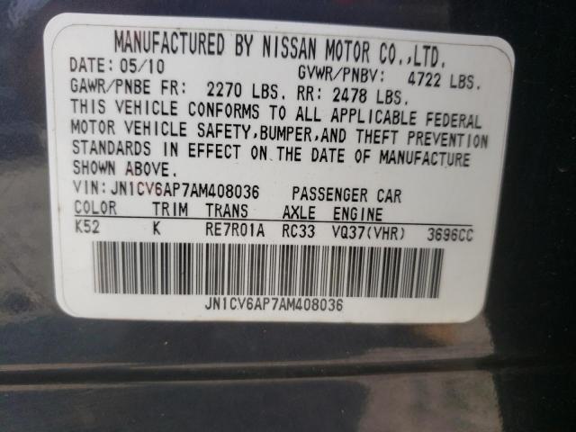 Photo 10 from auction – 2010 INFINITI G37 BASE with VIN JN1CV6AP7AM408036