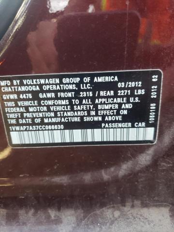 Photo 10 from auction – 2012 VOLKSWAGEN PASSAT S with VIN 1VWAP7A37CC066630