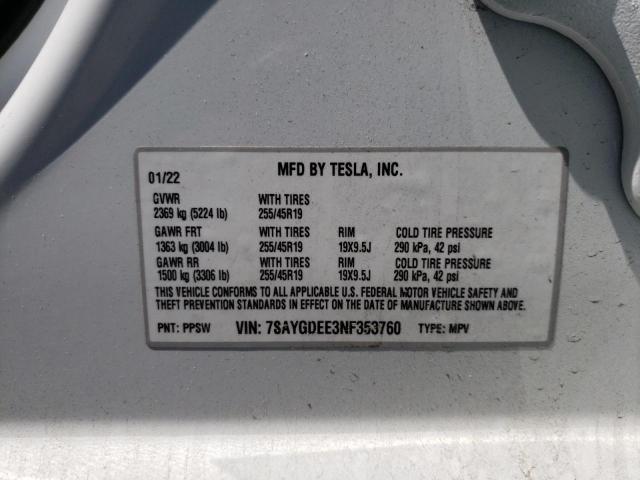 Photo 10 from auction – 2022 TESLA MODEL Y with VIN 7SAYGDEE3NF353760