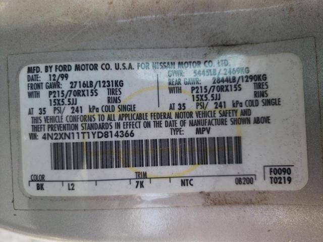 Photo 10 from auction – 2000 NISSAN QUEST SE with VIN 4N2XN11T1YD814366