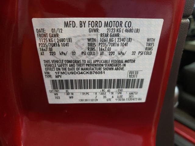 Photo 10 from auction – 2012 FORD ESCAPE XLT with VIN 1FMCU9DG4CKB76051