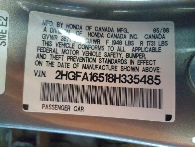 Photo 10 from auction – 2008 HONDA CIVIC LX with VIN 2HGFA16518H335485