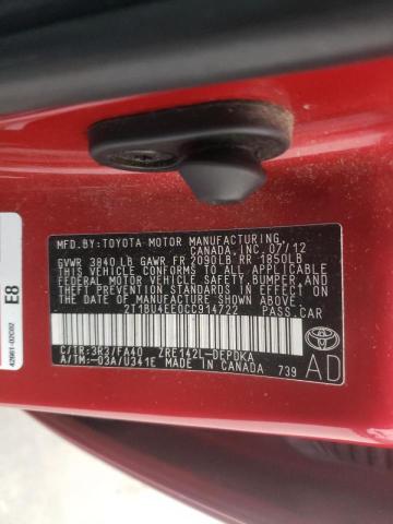 Photo 10 from auction – 2012 TOYOTA COROLLA BA with VIN 2T1BU4EE0CC914722